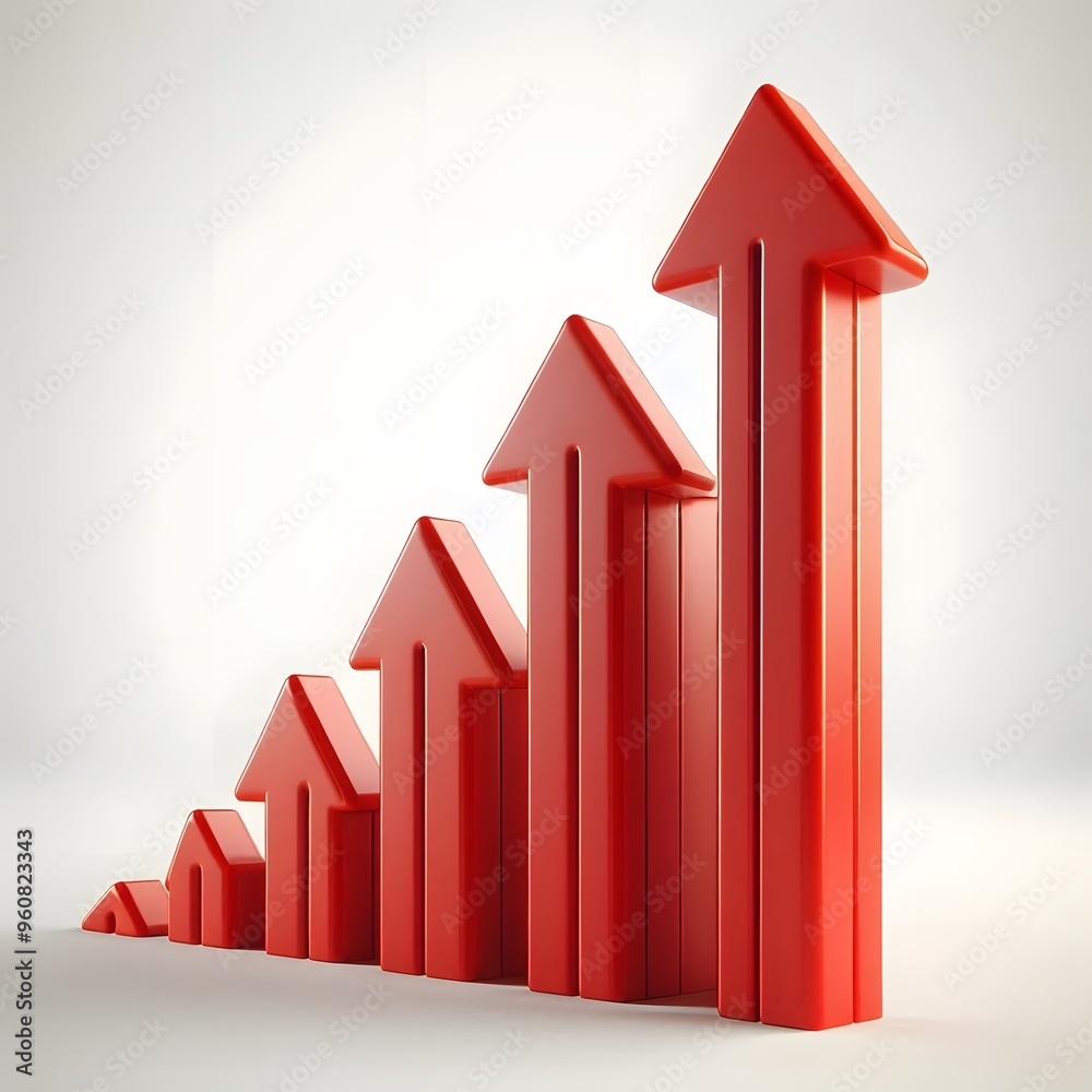 red arrow up line, target, isolate on a white background, 3d render, Growing Up red arrow up line, target, isolate on a white background, 3d render, Growing Up