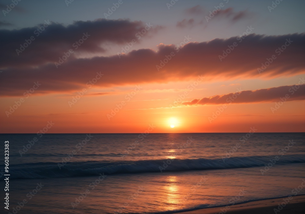 Fototapeta premium Sunset Over Calm Ocean Waves