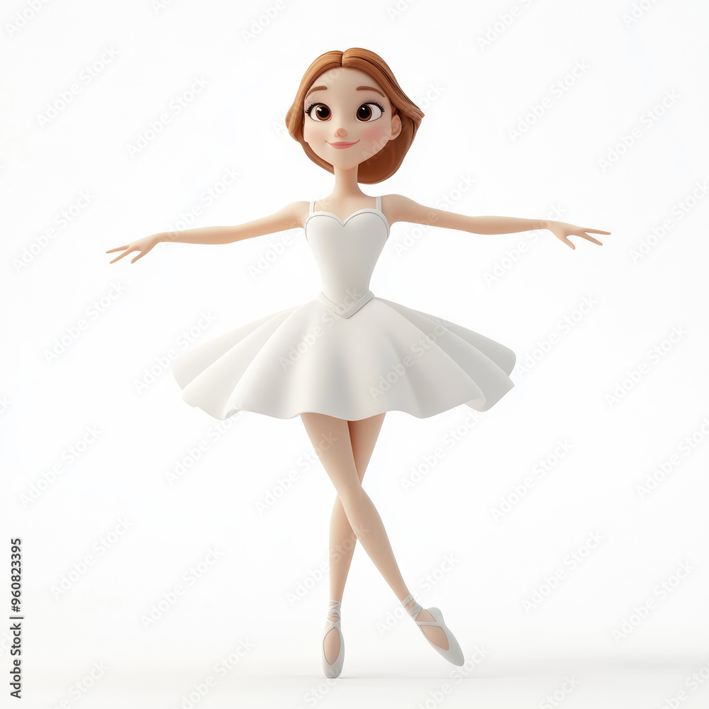 3D cartoon of a ballet dancer, against a solid white background 3D cartoon of a ballet dancer, against a solid white background