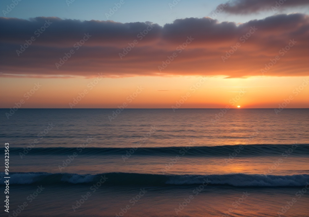 Naklejka premium Sunset Over Calm Ocean Waves