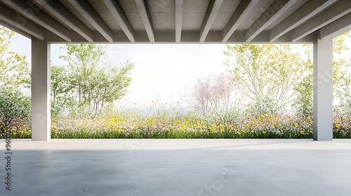 Concrete Patio with Flower Garden View