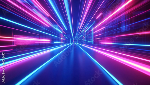 Abstract blue background with glowing neon lines and geometric shapes