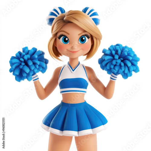 3D cartoon of a cheerleader, against a solid white background