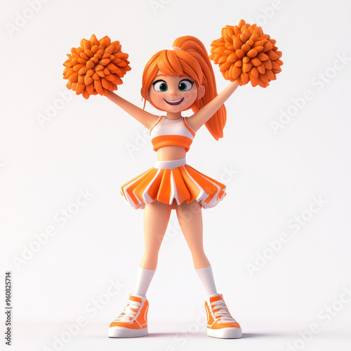 3D cartoon of a cheerleader, against a solid white background