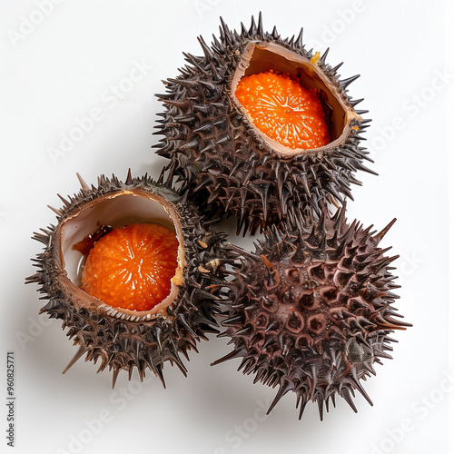 Sea Urchin seafood, studio photography white background with soft lights. photo