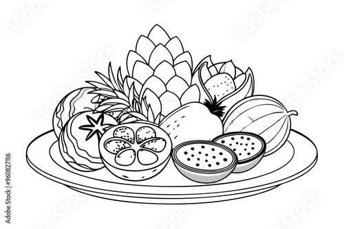 Tropical Fruit Plate Enjoy Mango, Papaya, and Dragon Fruit for a Refreshing Delight photo