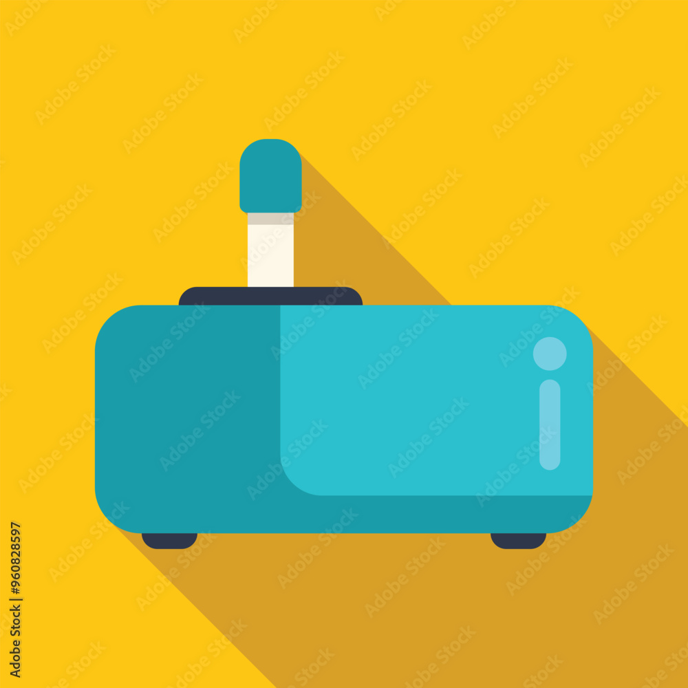 Blue retro game console with joystick from above with long shadow on a yellow background, in flat design Blue retro game console with joystick from above with long shadow on a yellow background, in flat design
