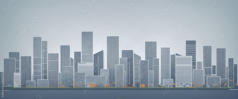 Fototapeta premium Illustrative color illustration of a cityscape or skyline of a distant city in a graphic style