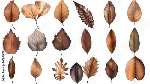 Set of vibrant autumn leaves isolated on transparent background. Collection of colorful fall foliage in various shapes and sizes