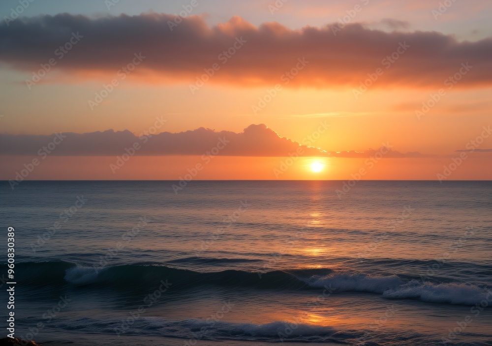 Fototapeta premium Sunset Over Calm Ocean Waves