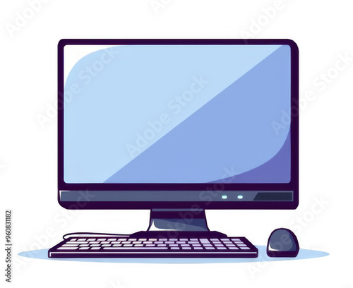 computer monitor with screen  keyboard mouse
