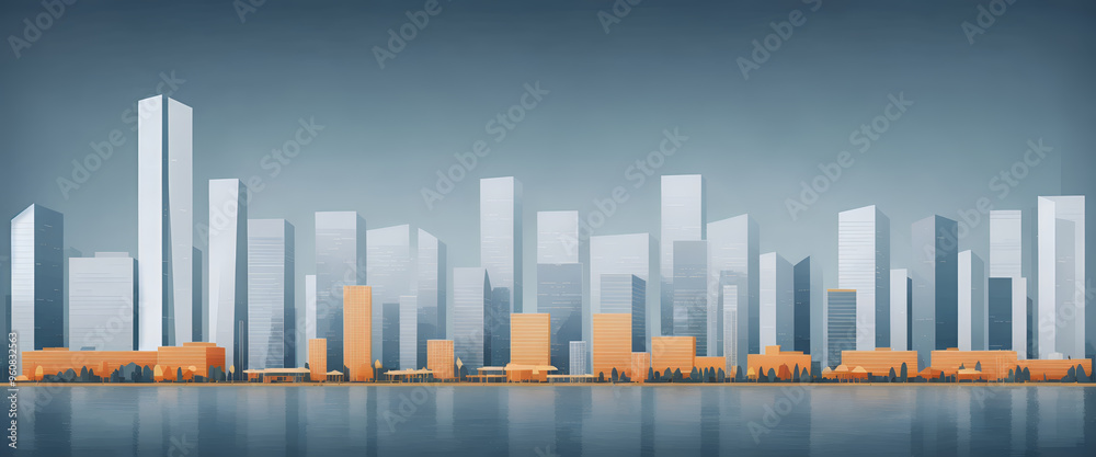 Obraz premium Illustrative color illustration of a cityscape or skyline of a distant city in a graphic style