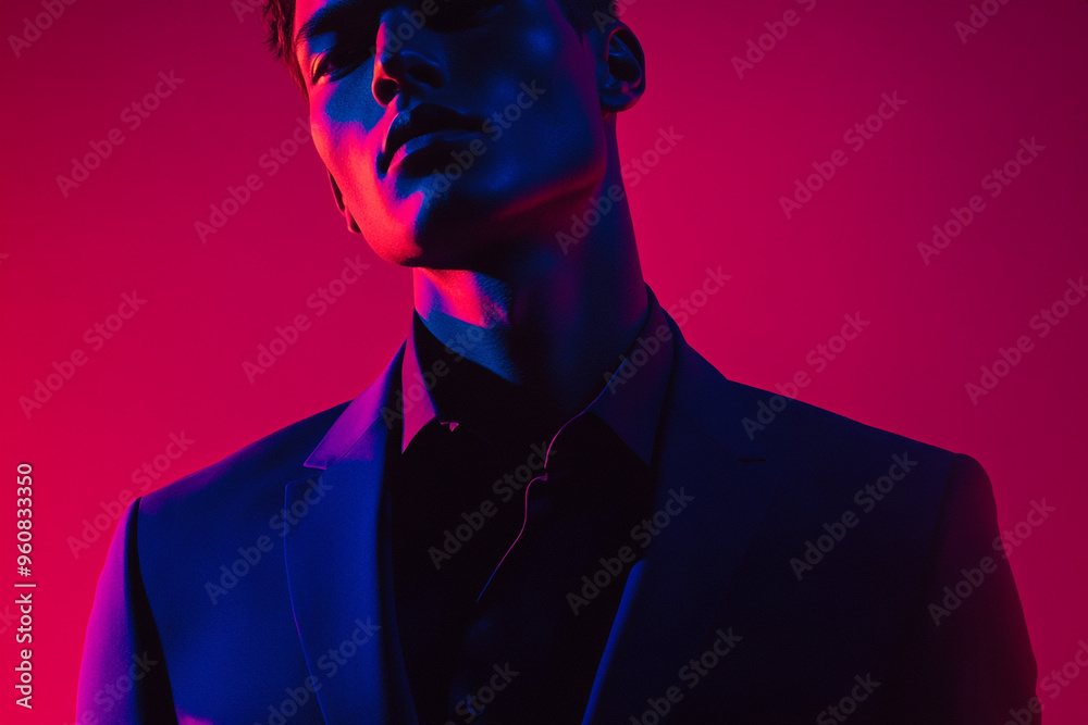 Mens Navy Blue Blazer with Solid Neon Purple, Lifestyle Portrait, Fashion Background, Modern and Stylish Look Mens Navy Blue Blazer with Solid Neon Purple, Lifestyle Portrait, Fashion Background, Modern and Stylish Look
