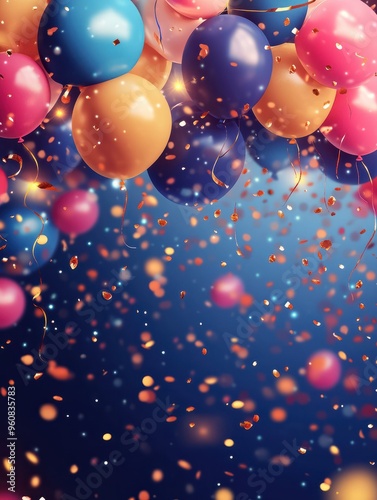 Party Background with lights, confetti, balloons and serpentine