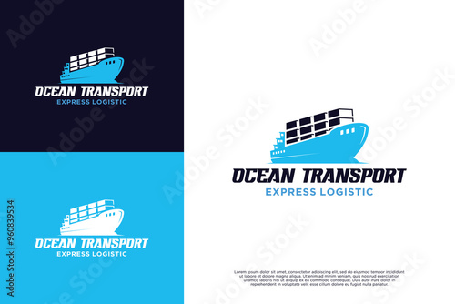 Ocean ship cargo logo design