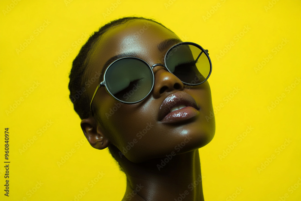 Trendy Gray Eyewear for Women with Solid Neon Yellow Stylish Lifestyle Portrait in Fashionable Setting Trendy Gray Eyewear for Women with Solid Neon Yellow Stylish Lifestyle Portrait in Fashionable Setting