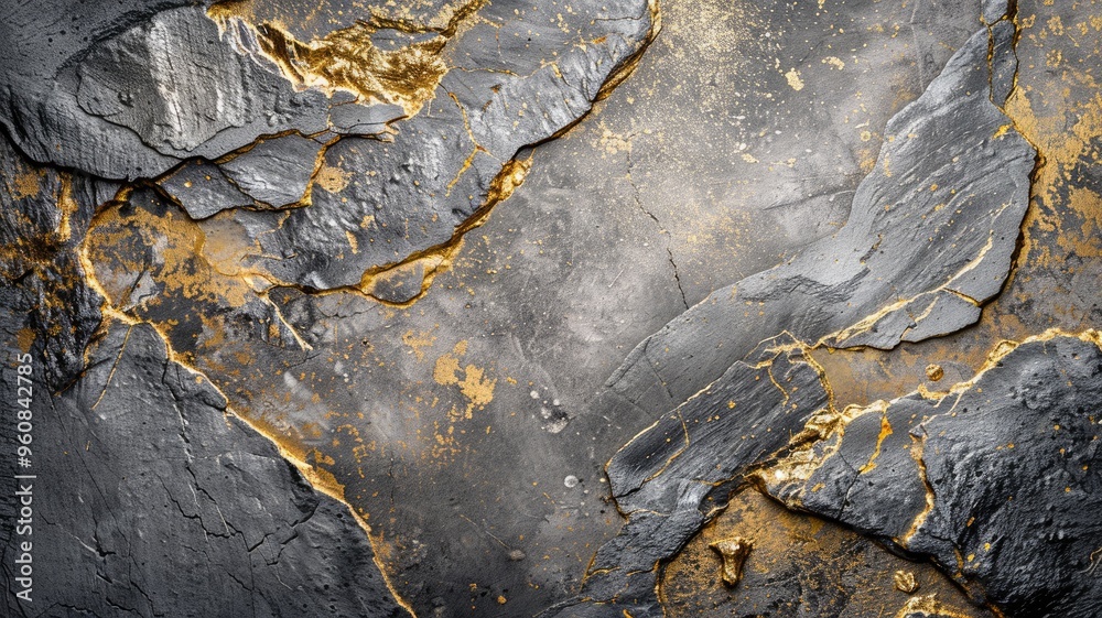 Fototapeta premium Textured surface with grey stone and gold veins