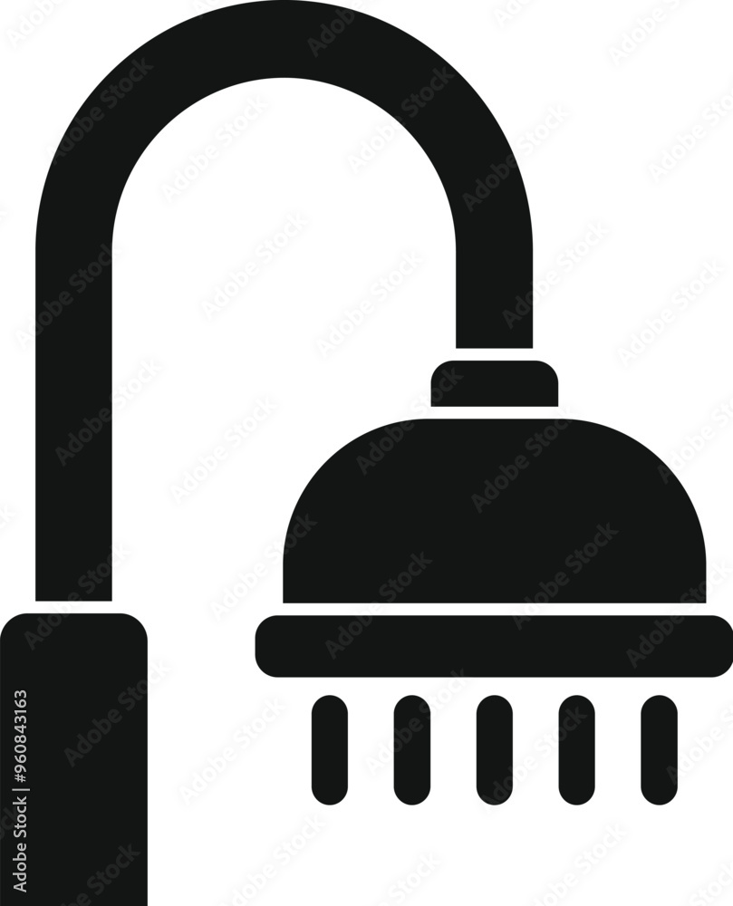 Simple vector icon of a shower head spraying water, perfect for representing bathrooms and washing Simple vector icon of a shower head spraying water, perfect for representing bathrooms and washing