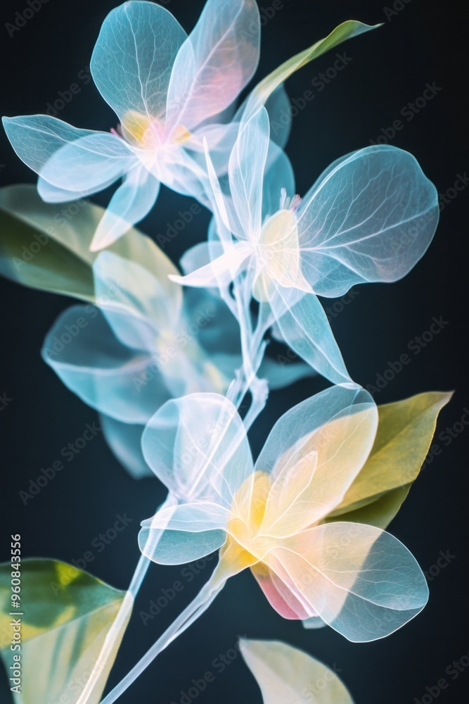 Rayography Photogram, Time-lapse photography, translucent, bright, xray, neon, botanical, floral
