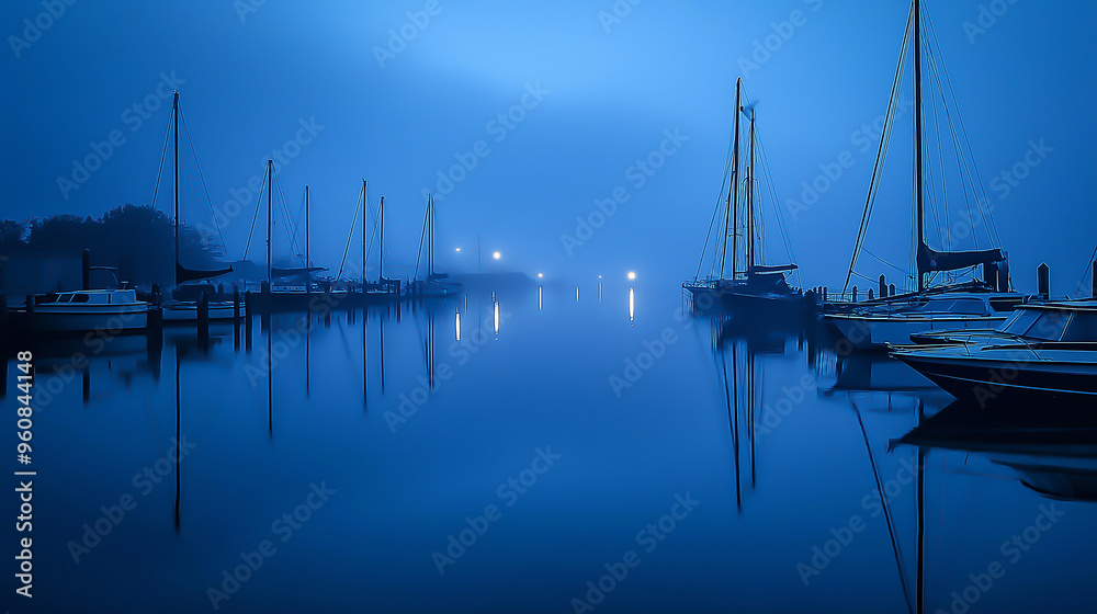 harbor, pale blue hour, surreal, detailed, peaceful, rain harbor, pale blue hour, surreal, detailed, peaceful, rain
