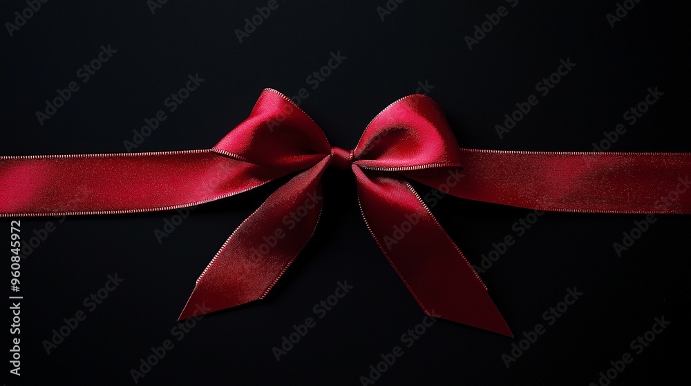 Elegant red satin bow tied on a ribbon, set against a black background, for gift wrapping and special occasions. Elegant red satin bow tied on a ribbon, set against a black background, for gift wrapping and special occasions.