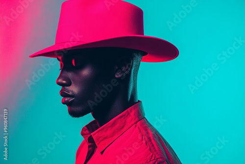 Chic Mens Neon Pink Hat with Solid Neon Teal Stylish Lifestyle Portrait with a Bold Neon Background