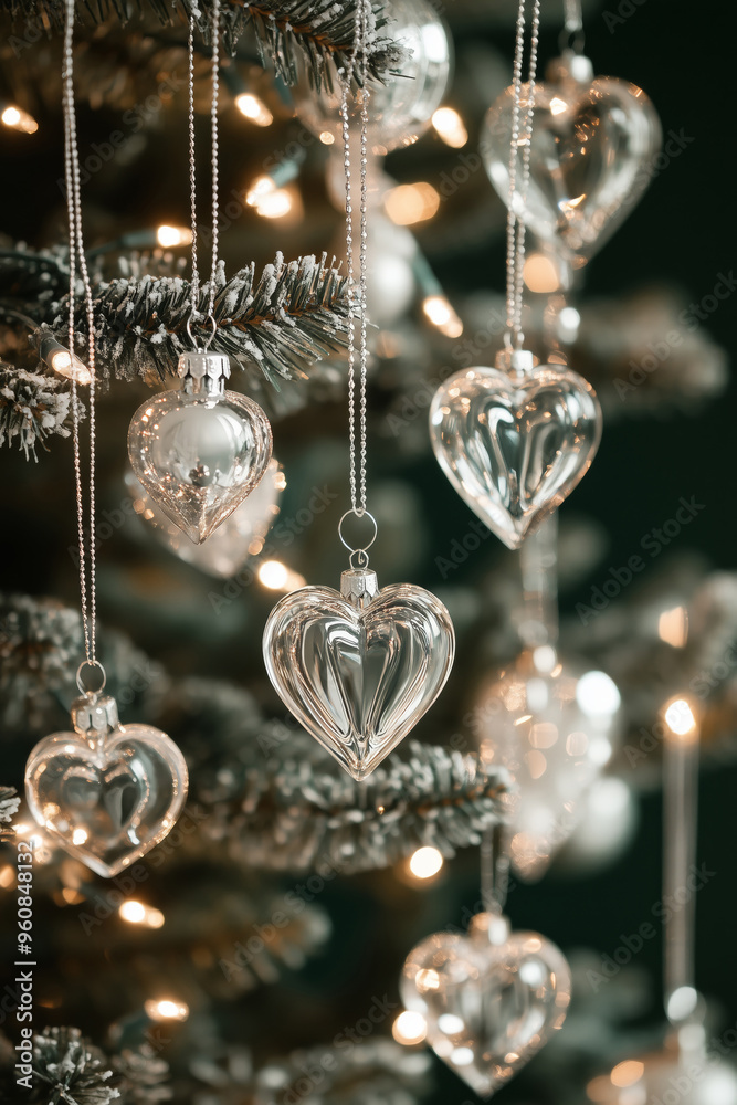 Christmas tree with glass heart ornaments Christmas tree with glass heart ornaments