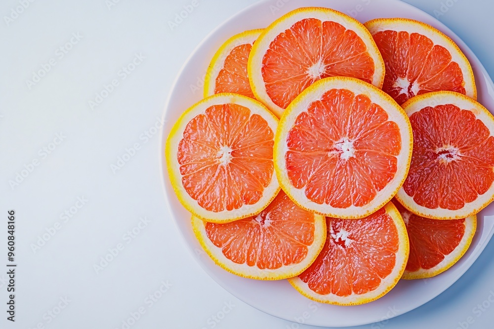 Fresh Grapefruit Slices on Plate Fresh Grapefruit Slices on Plate