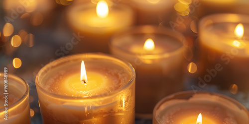 Flickering candle flames with soft warm light creating a serene and tranquil ambiance