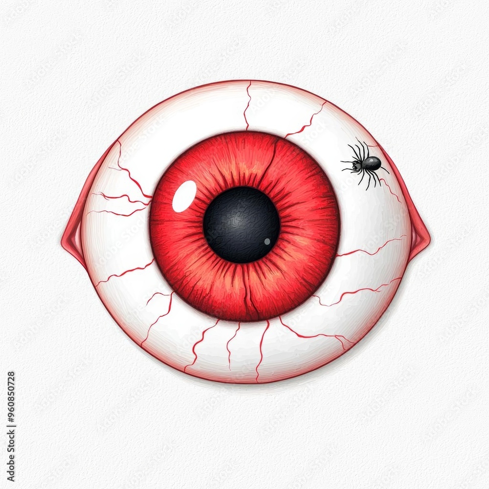 A single cute eyeball with a spider crawling on it, watercolor illustration, clipart, isolated on pure white background A single cute eyeball with a spider crawling on it, watercolor illustration, clipart, isolated on pure white background