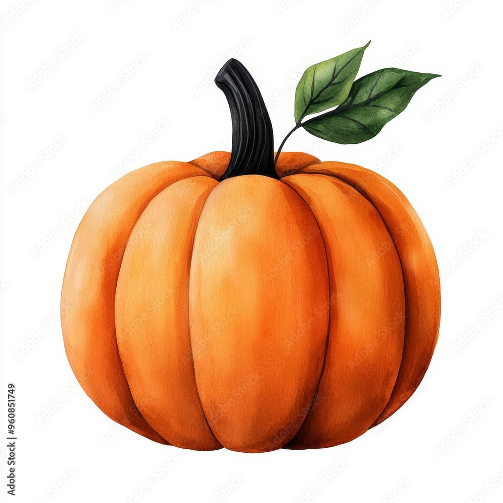 Obraz premium A single cute Halloween spooky pumpkin spice, watercolor illustration, clipart, isolated on pure white background