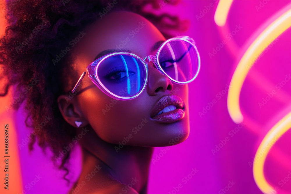 Trendsetting Woman in Neon Purple Eyewear with Solid Neon Coral Background Fashion Portrait with Vibrant and Modern Flair Trendsetting Woman in Neon Purple Eyewear with Solid Neon Coral Background Fashion Portrait with Vibrant and Modern Flair