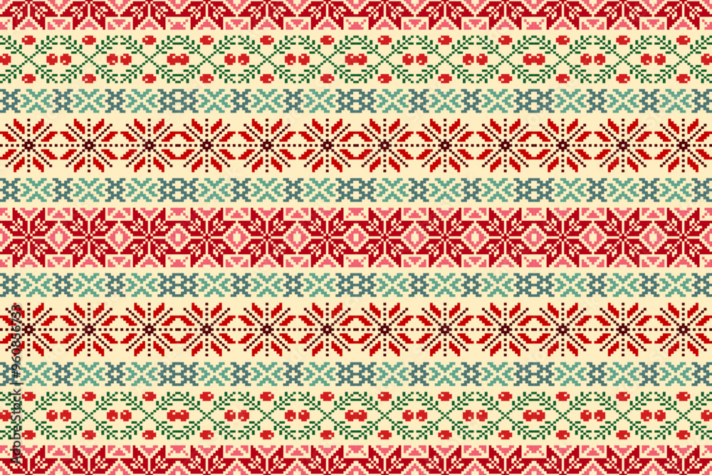 Knitted Christmas and New Year pattern.Pixel art style.scandinavian nordic ethnic.winter geometric seamless.Design for sweater,scarf,comforter,clothes Knitted Christmas and New Year pattern.Pixel art style.scandinavian nordic ethnic.winter geometric seamless.Design for sweater,scarf,comforter,clothes