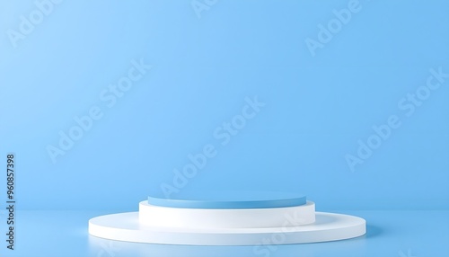 Blue and white podium pedestal with matte colour background. Style-92