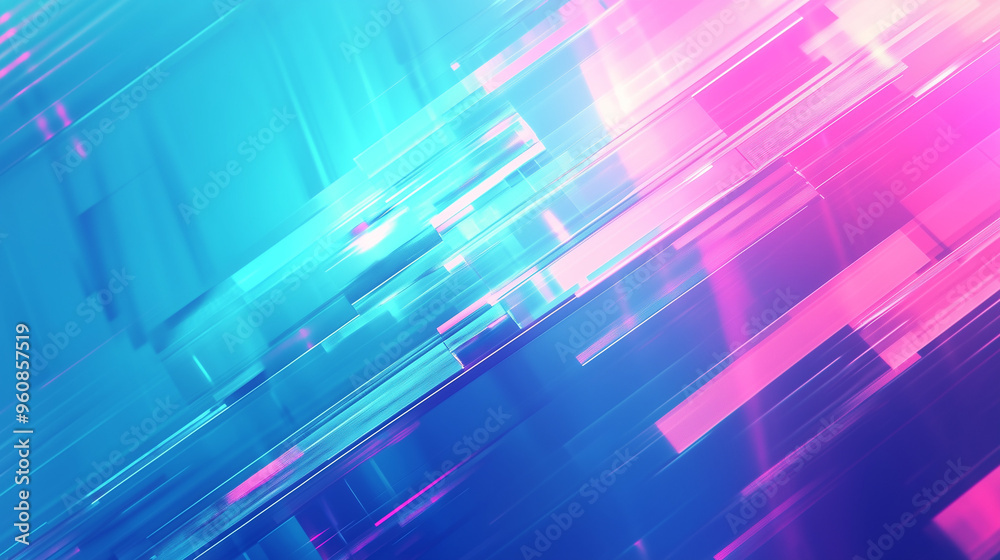 Fototapeta premium Tło w odcieniach błękitu, mięty i różu tworzy fascynujący obraz w estetyce futurystycznej. Wzory przypominające zniekształcenia nadają całości cyberpunkowy klimat.