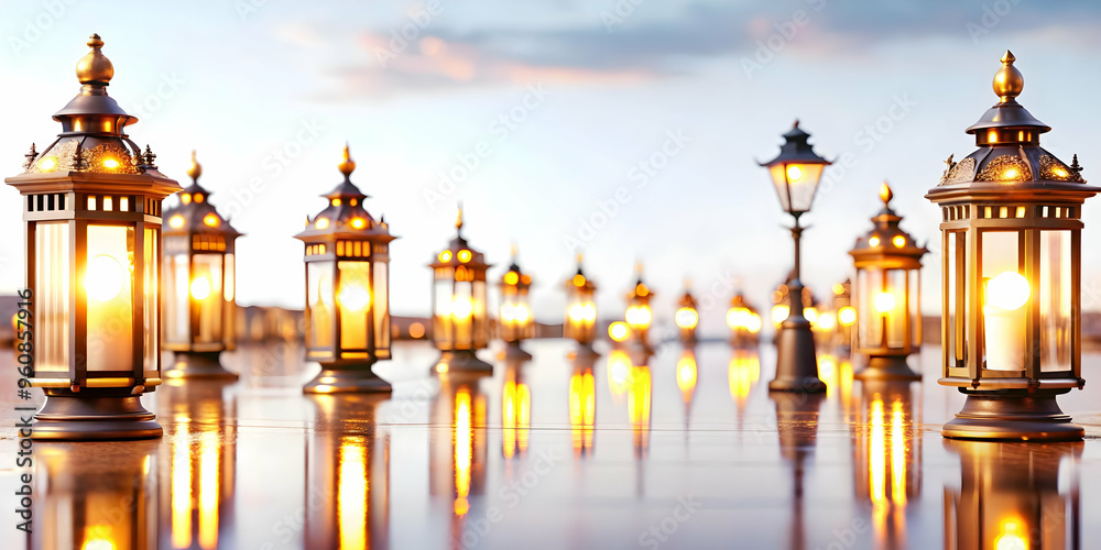 3D Glossy Lantern Festival Street Background - Vibrant and Festive 3D Scene with Glowing Lanterns at Dusk, Wide Shot of Entire Street, Soft Lighting, Reflective Atmosphere 3D Glossy Lantern Festival Street Background - Vibrant and Festive 3D Scene with Glowing Lanterns at Dusk, Wide Shot of Entire Street, Soft Lighting, Reflective Atmosphere