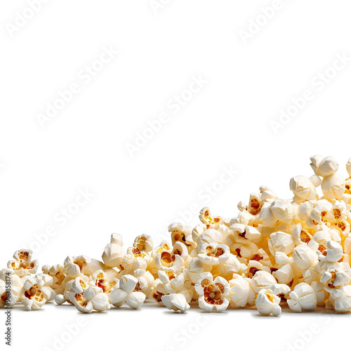 popcorn spilling in a horizontal line on a white background