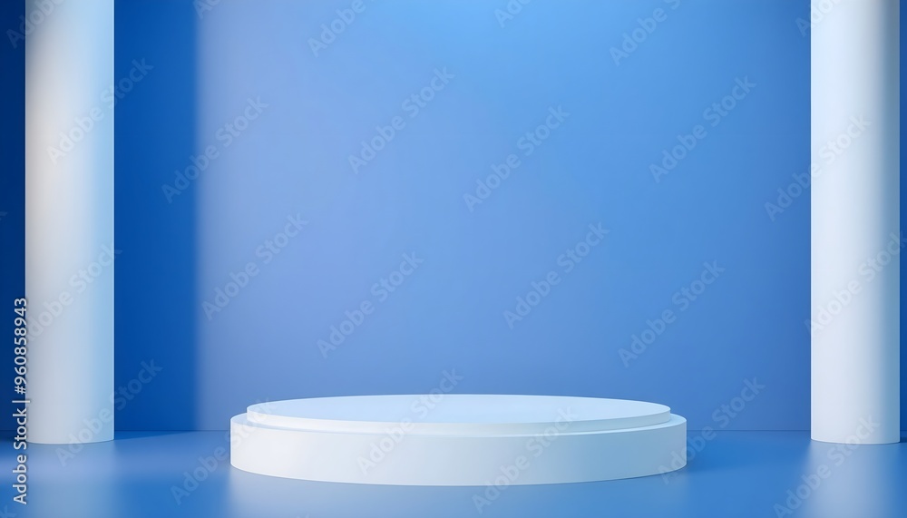 Blue and white podium pedestal with matte colour background. Style-16 Blue and white podium pedestal with matte colour background. Style-16