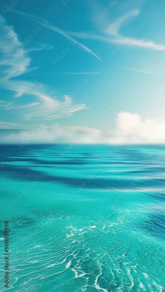 Serene turquoise waters shimmer beneath a sky of wispy clouds, phone background wallpaper, ai generated Serene turquoise waters shimmer beneath a sky of wispy clouds, phone background wallpaper, ai generated