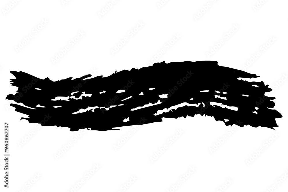 Fototapeta premium Bold black brush stroke with a rough texture, isolated on white background. Grunge stroke, bold and textured design. rough ink black stroke. Vector art.