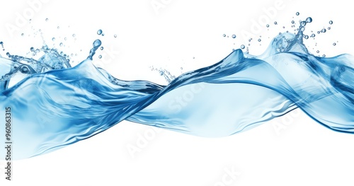 A dynamic splash of blue water isolated on white background,  showcasing fluid movement and texture against a white background.