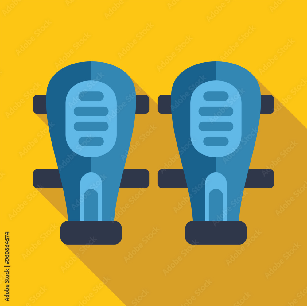 Pair of blue knee pads for sports on yellow background with long shadow, flat design icon Pair of blue knee pads for sports on yellow background with long shadow, flat design icon