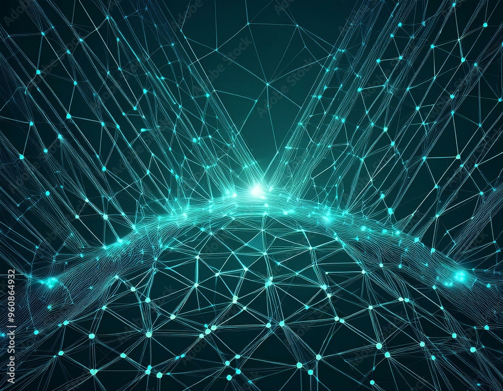 Obraz premium Abstract polygonal background from lines, dots and glowing particles with plexus effect