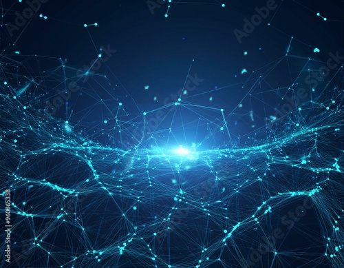 Abstract polygonal background from lines, dots and glowing particles with plexus effect