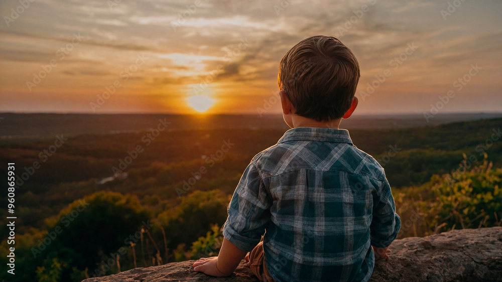 Sonhos e Esperança: Garoto Olhando o Horizonte ao Entardecer Sonhos e Esperança: Garoto Olhando o Horizonte ao Entardecer