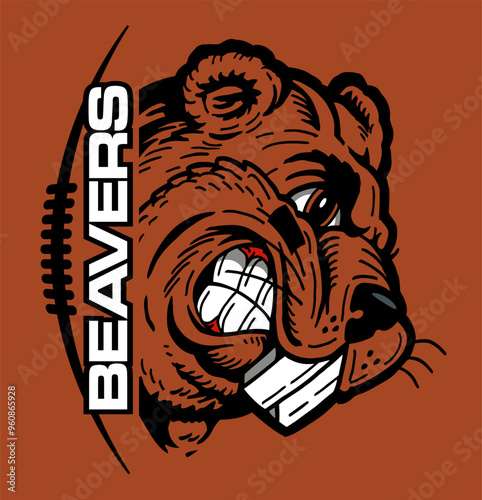 beavers team design with half mascot and football laces for school, college or league sports
