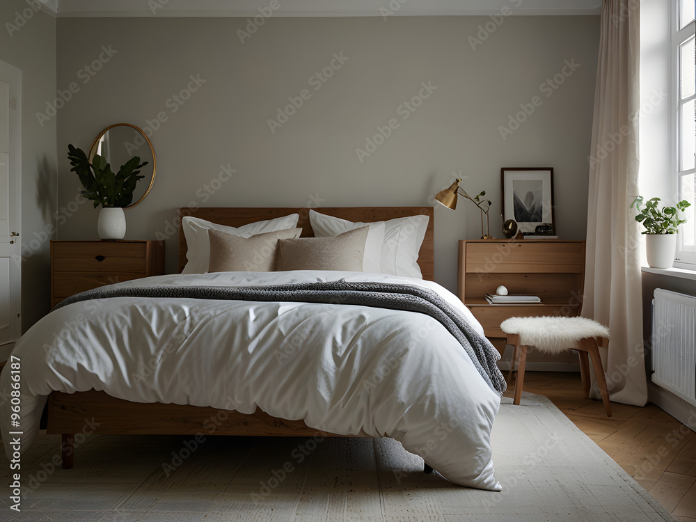 Obraz premium Modern Scandinavian Chic and Classic Bedroom Interior Design