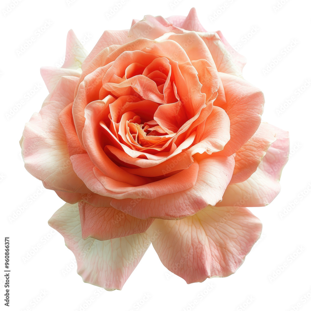 Pure White Rose Flower with Complete Bloom on White Background Pure White Rose Flower with Complete Bloom on White Background