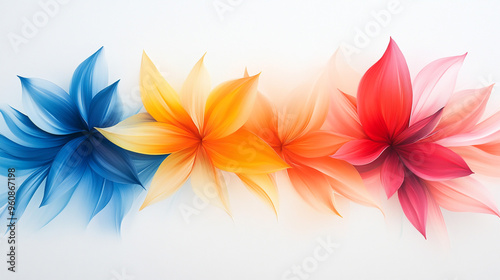 Abstract Floral Art: Multicolored Brushstroke Flowers on White Background