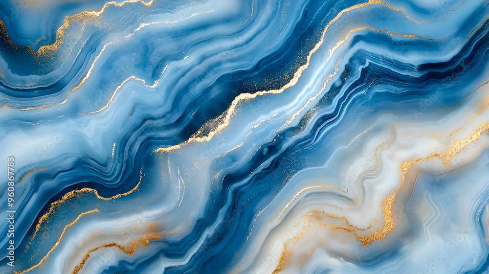 Fototapeta premium Abstract Blue and Gold Swirl Marble Background Texture